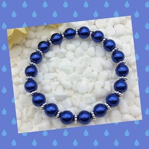 💙NEW Deep Blue 8mm Glass Pearl/Silv  Bclt